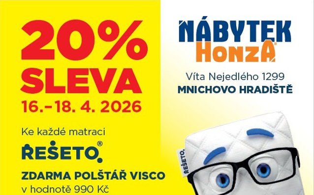 Akce Rozkvetlé ceny -20%!  16.-18.4.2026, polštářek k matracím Řešeto zdarma!